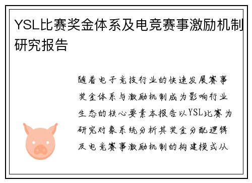 YSL比赛奖金体系及电竞赛事激励机制研究报告